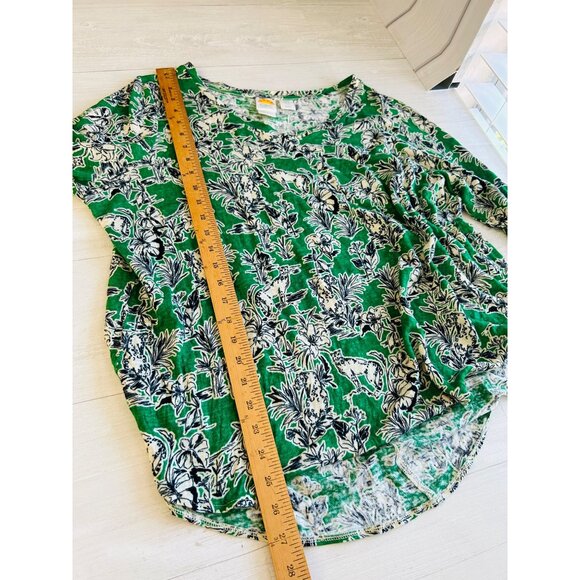 C&C California Womens  Size 1x 100% Linen Green Tropical Print shirt - Picture 5 of 8